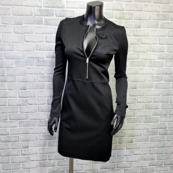 🔥Rag & Bone Womens 6 Joyce Black Zip Front Bodycon‎ Mini Dress L/S Black - Picture 4 of 10